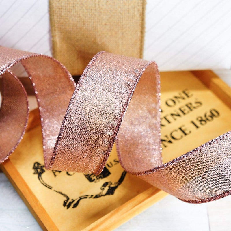 CT CRAFT LLC Metallic Diamond Wired Ribbon 1.5" x 10 Yards Rose Gold for Christmas Home Decor Bow Gift Wrapping DIY Crafts Wreath Garland Wedding - Image 4